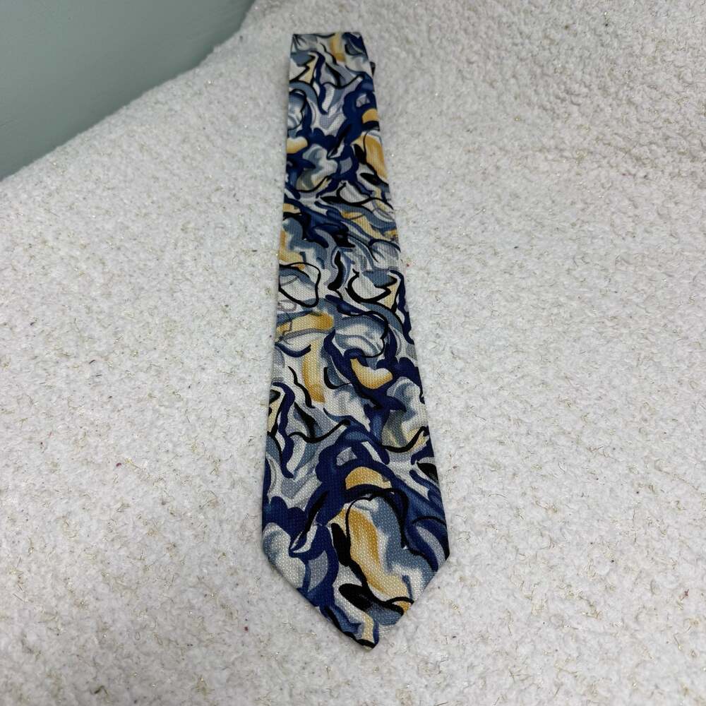 J. Garcia Collector's Edition Blue Yellow Abstract Silk Neck Tie 100 Silk
